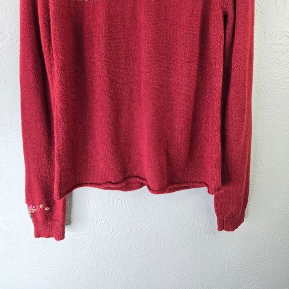 Sundace Floral Embroidered Cardigan M Burgundy Mohair Wool Boho Artsy Sweater - Picture 10 of 11